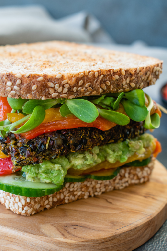 Vegan burger on seeded bread - At Your table