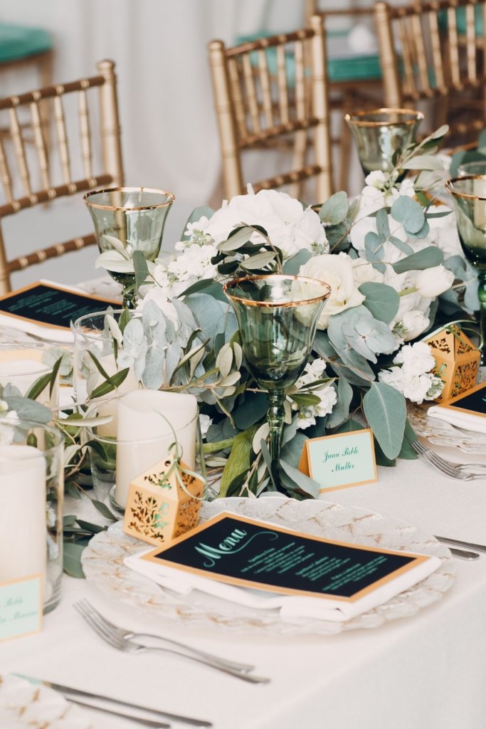 at your table dinner party table settings green and white floral tabe setting